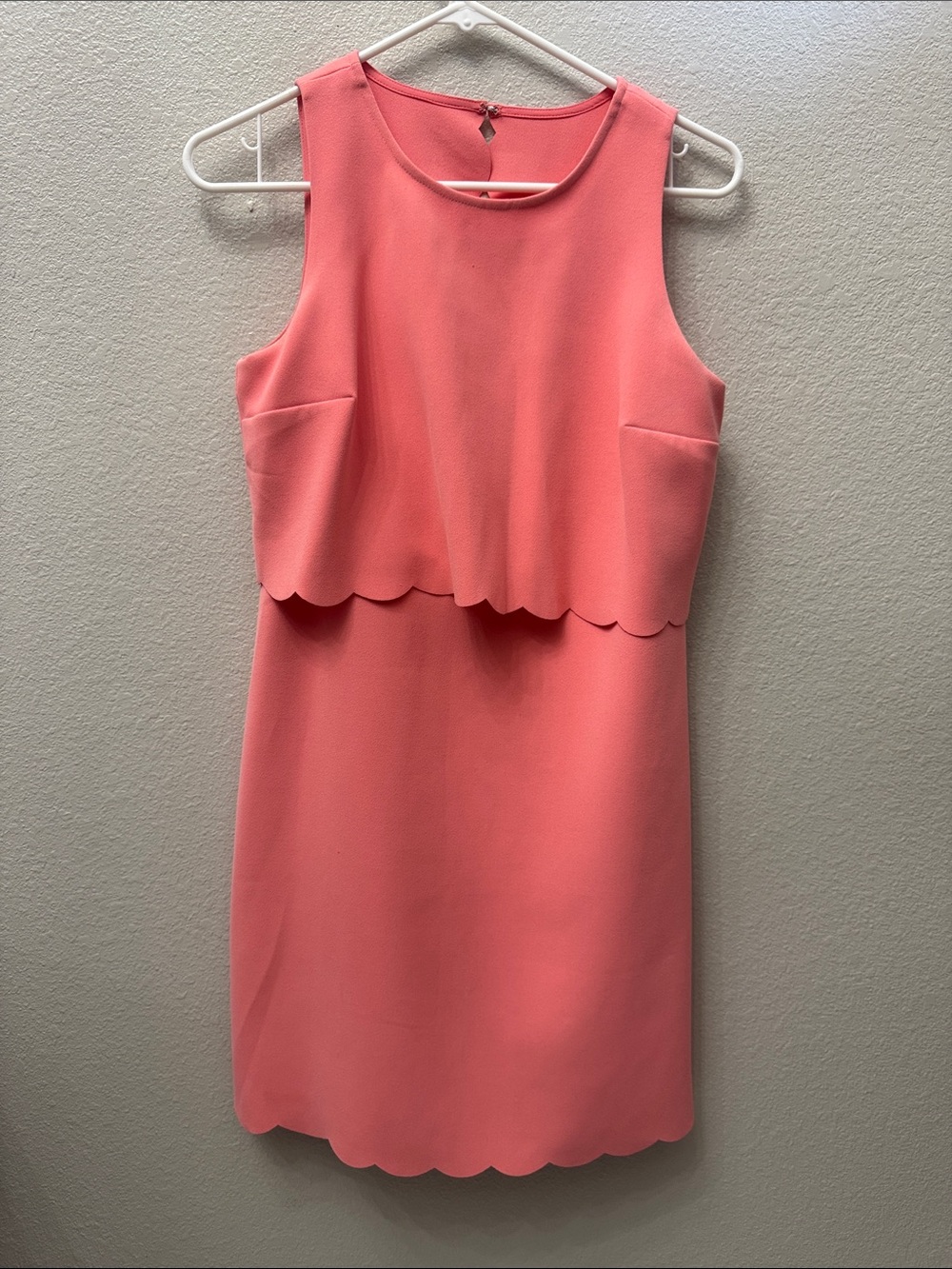 LOFT Coral Pink Sleeveless Scallop Hem Mini Dress